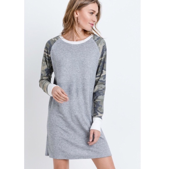 Make Offer 🌷Gray Camouflage Contrast Sleeve Dress - Picture 4 of 6